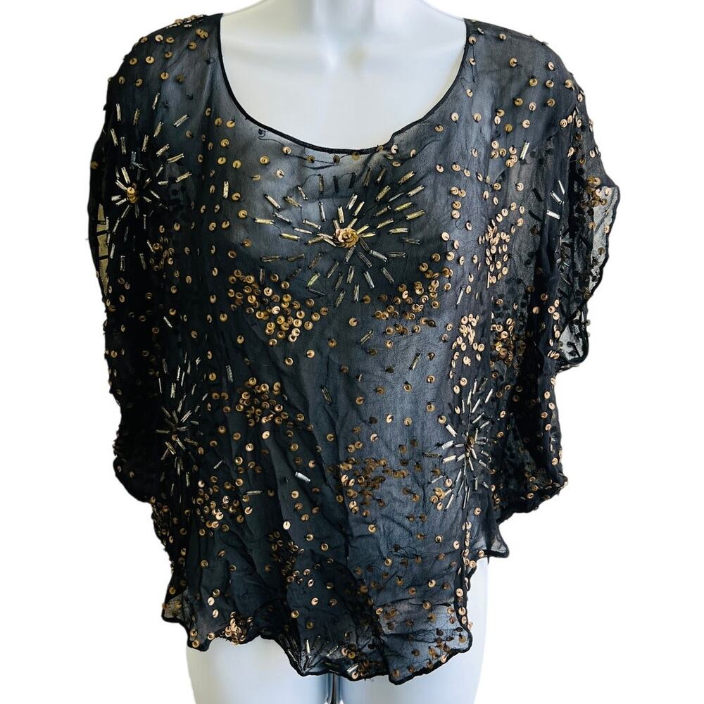 Jan’s Pirate Booty Sheer Black Sequin Crop Top Boho Festival One Size